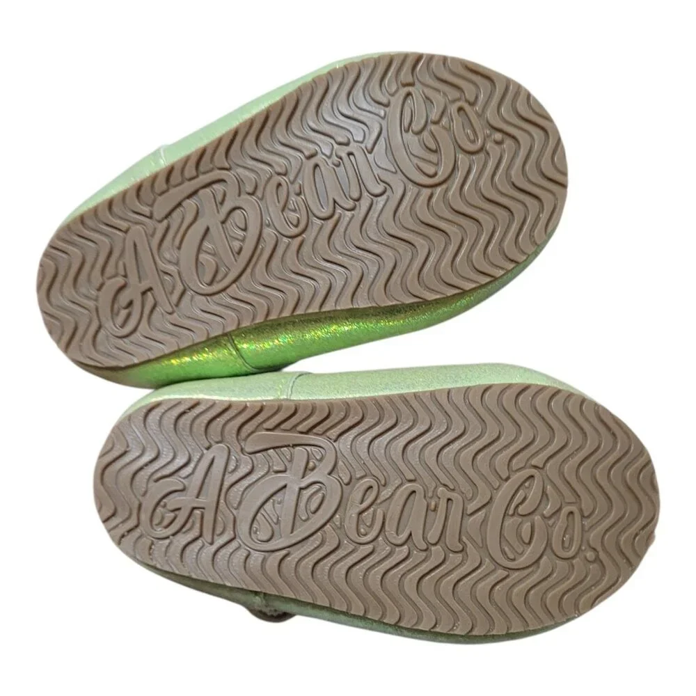 NEW A Bear Co Toddler Size 3 Smooth Glitter T-Strap Flats‎ Green Girls